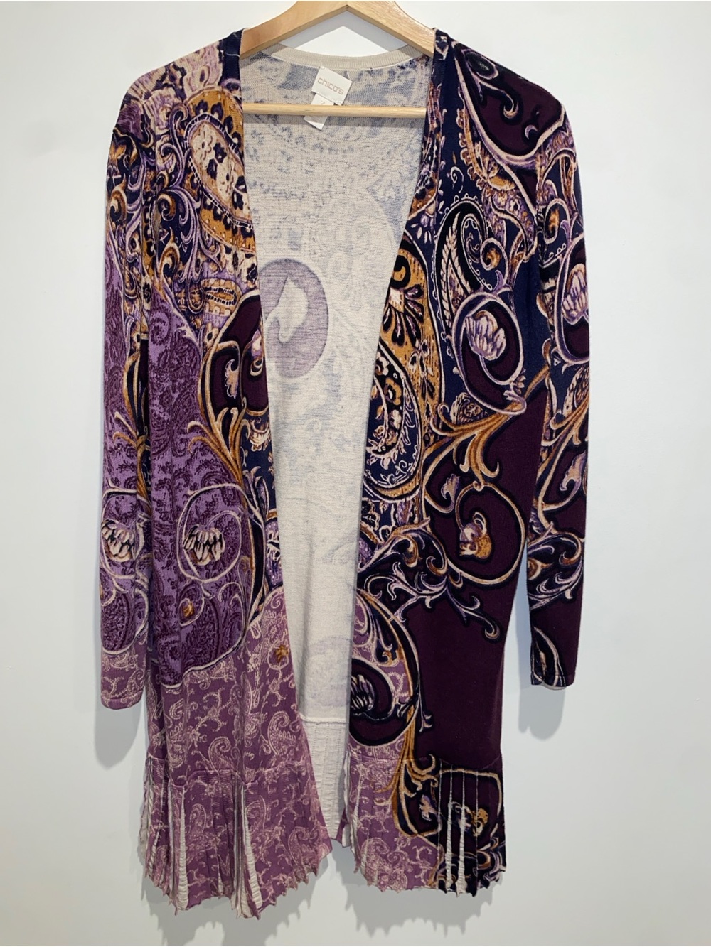 Chico’s Women's Sweater Cardigan Purple Paisley Open-Front - Pre Loved 💕